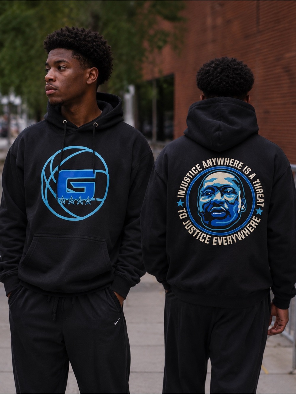 George Floyd Injustice Anywhere Graphic Hoodie Black Blue Size Small